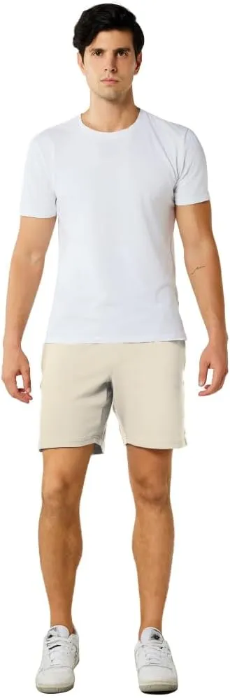 NIMENJOJA Mens 7" Sweat Shorts Cotton Workout Gym Jogger Lounge Shorts with Zipper Pockets