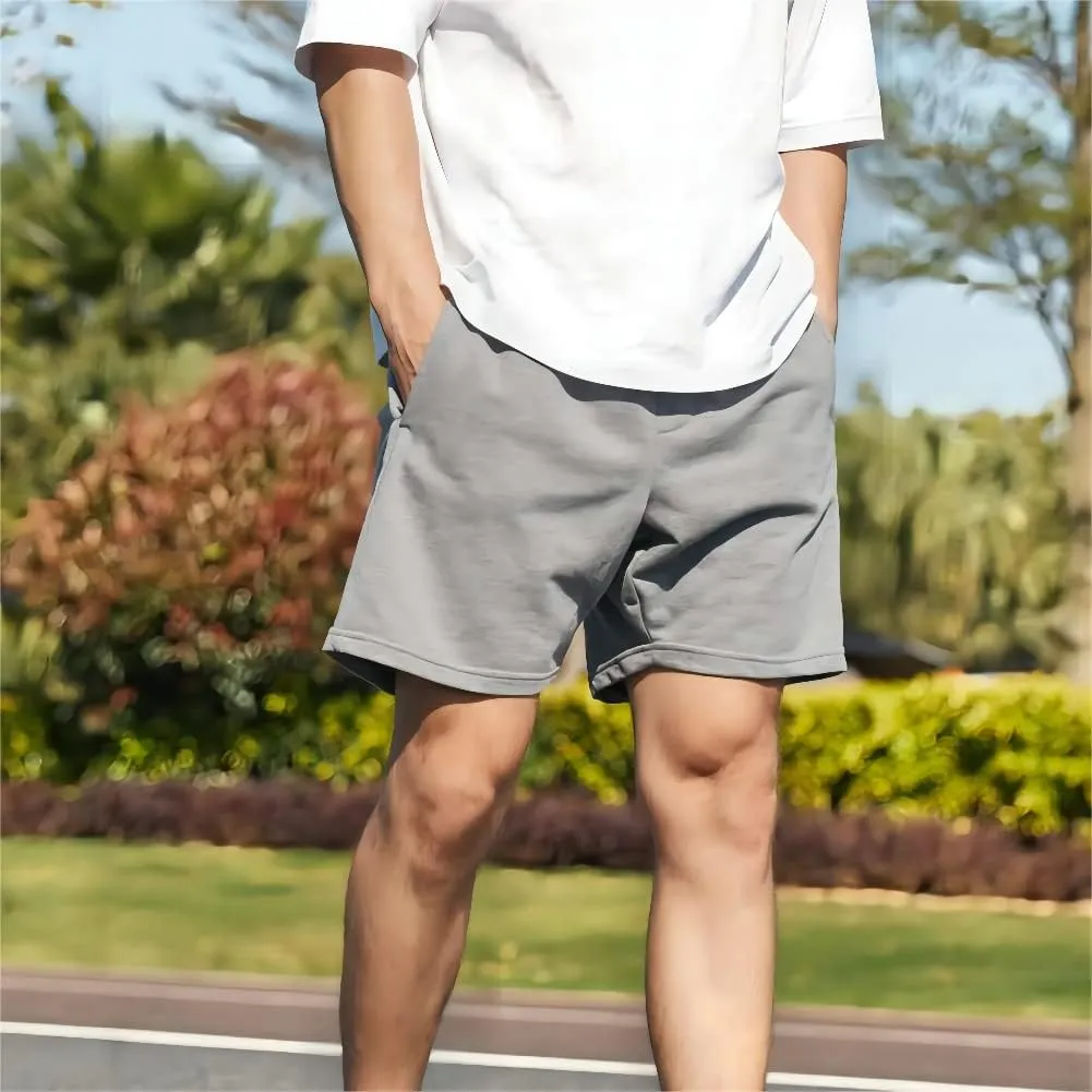 NIMENJOJA Mens 7" Sweat Shorts Cotton Workout Gym Jogger Lounge Shorts with Zipper Pockets