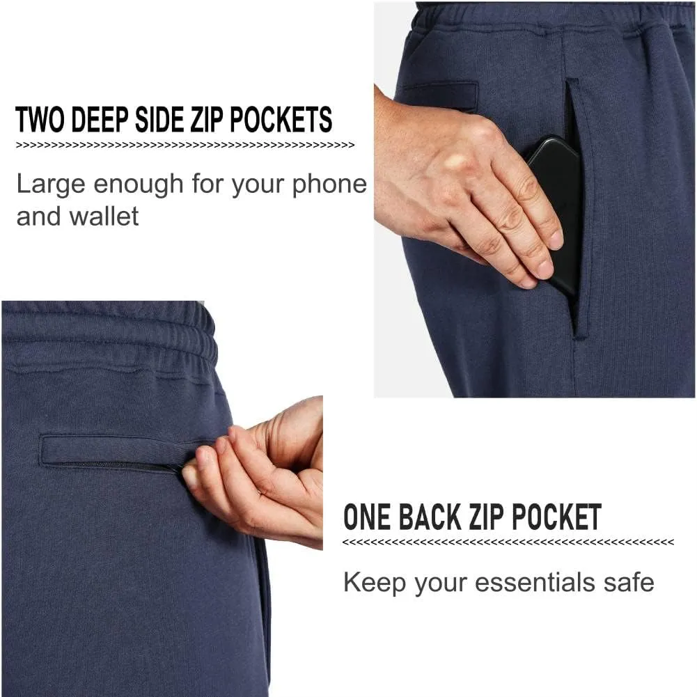 NIMENJOJA Mens 7" Sweat Shorts Cotton Workout Gym Jogger Lounge Shorts with Zipper Pockets