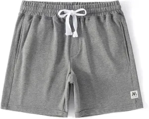 NIMENJOJA Mens 7" Sweat Shorts Cotton Workout Gym Jogger Lounge Shorts with Zipper Pockets