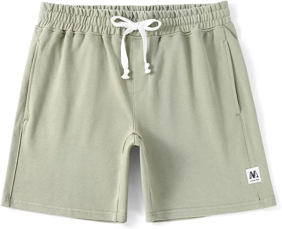 NIMENJOJA Mens 7" Sweat Shorts Cotton Workout Gym Jogger Lounge Shorts with Zipper Pockets