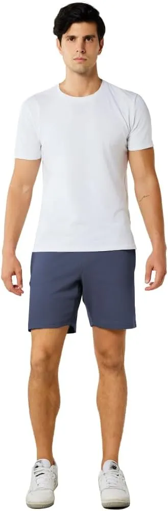 NIMENJOJA Mens 7" Sweat Shorts Cotton Workout Gym Jogger Lounge Shorts with Zipper Pockets