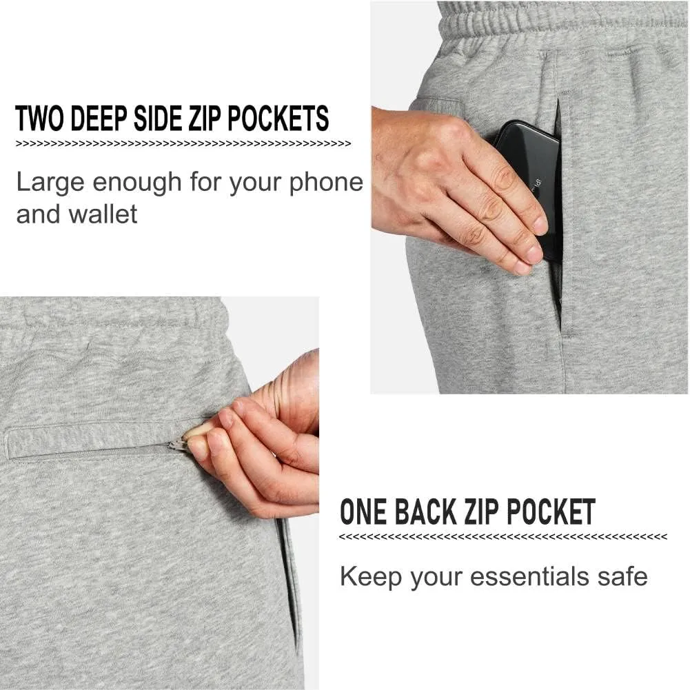 NIMENJOJA Mens 7" Sweat Shorts Cotton Workout Gym Jogger Lounge Shorts with Zipper Pockets