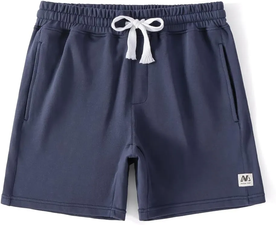 NIMENJOJA Mens 7" Sweat Shorts Cotton Workout Gym Jogger Lounge Shorts with Zipper Pockets