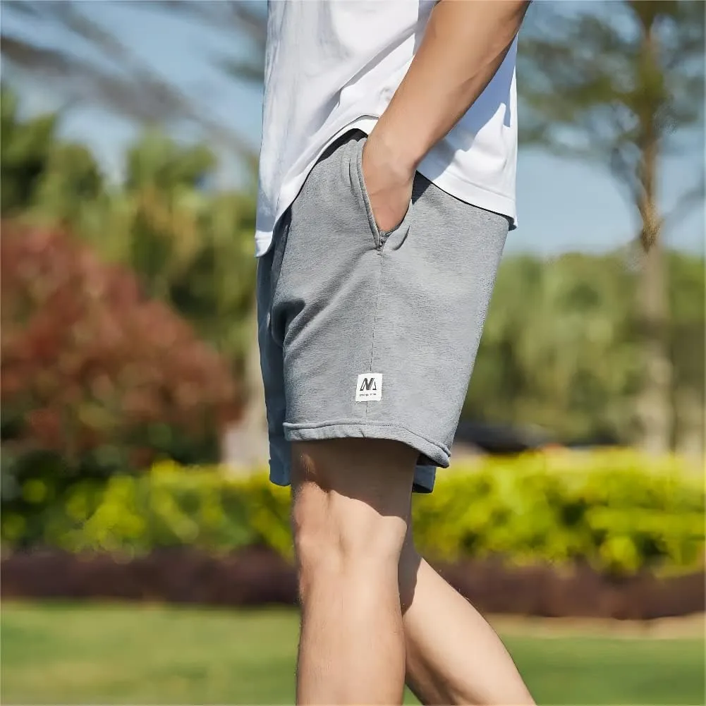 NIMENJOJA Mens 7" Sweat Shorts Cotton Workout Gym Jogger Lounge Shorts with Zipper Pockets