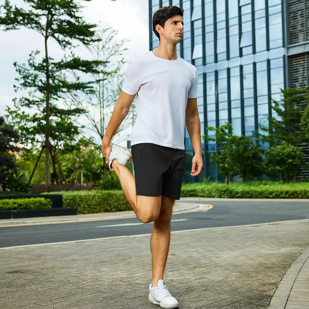 NIMENJOJA Mens 7" Sweat Shorts Cotton Workout Gym Jogger Lounge Shorts with Zipper Pockets