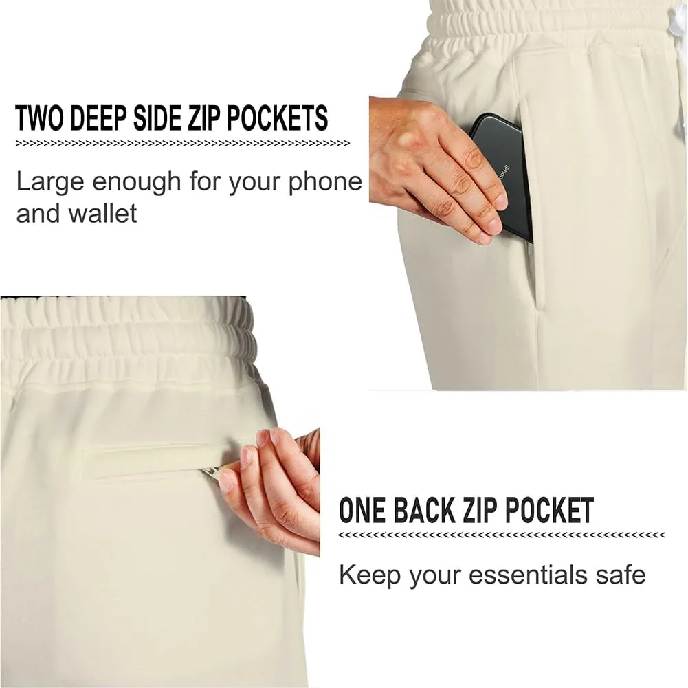 NIMENJOJA Mens 7" Sweat Shorts Cotton Workout Gym Jogger Lounge Shorts with Zipper Pockets