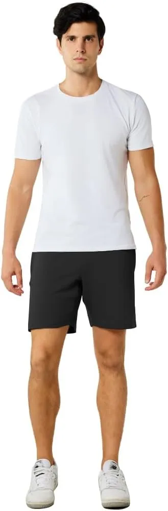 NIMENJOJA Mens 7" Sweat Shorts Cotton Workout Gym Jogger Lounge Shorts with Zipper Pockets