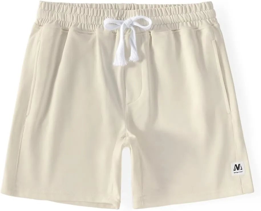 NIMENJOJA Mens 7" Sweat Shorts Cotton Workout Gym Jogger Lounge Shorts with Zipper Pockets