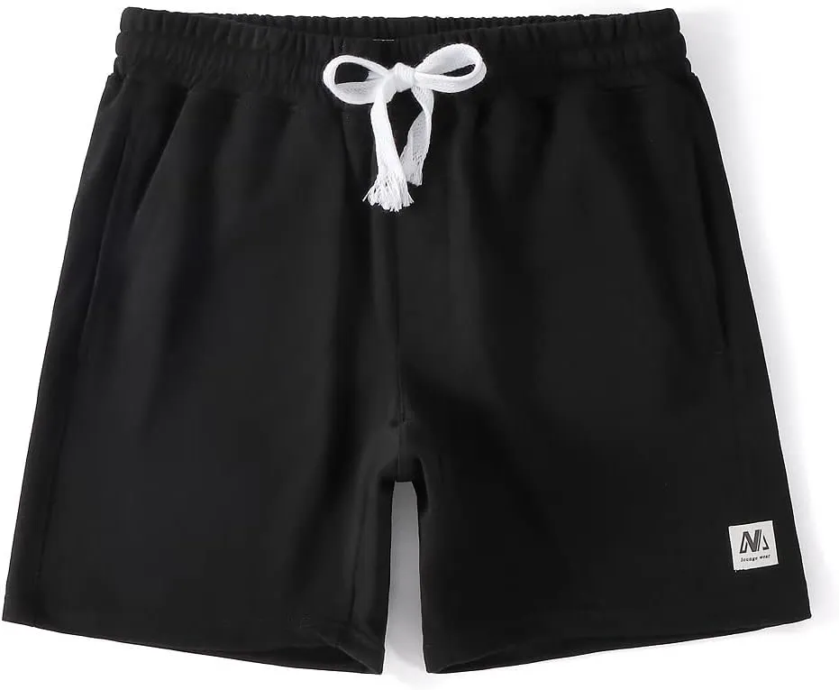 NIMENJOJA Mens 7" Sweat Shorts Cotton Workout Gym Jogger Lounge Shorts with Zipper Pockets