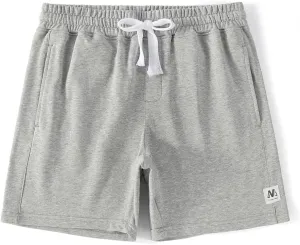 NIMENJOJA Mens 7" Sweat Shorts Cotton Workout Gym Jogger Lounge Shorts with Zipper Pockets