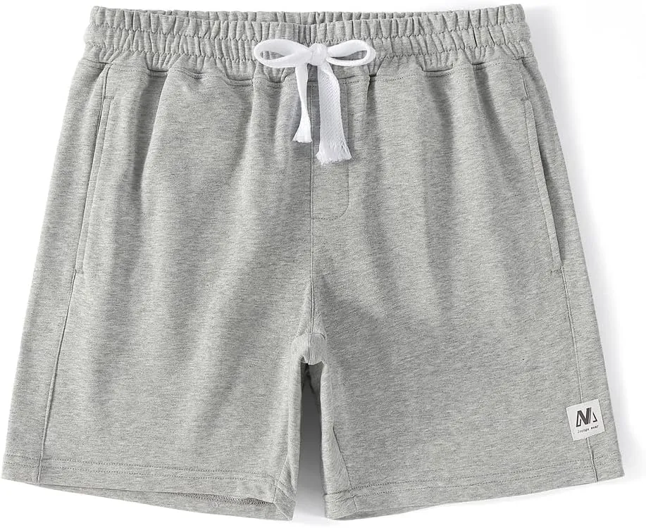 NIMENJOJA Mens 7" Sweat Shorts Cotton Workout Gym Jogger Lounge Shorts with Zipper Pockets