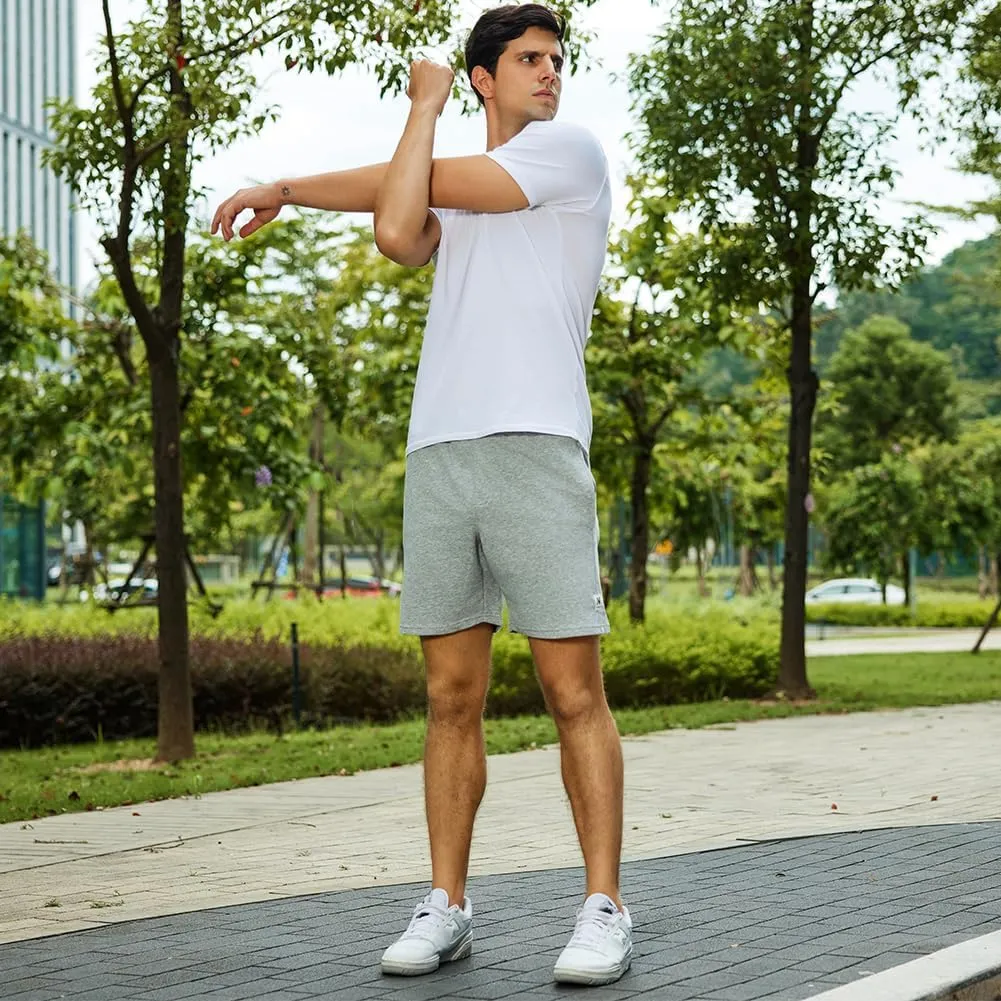 NIMENJOJA Mens 7" Sweat Shorts Cotton Workout Gym Jogger Lounge Shorts with Zipper Pockets