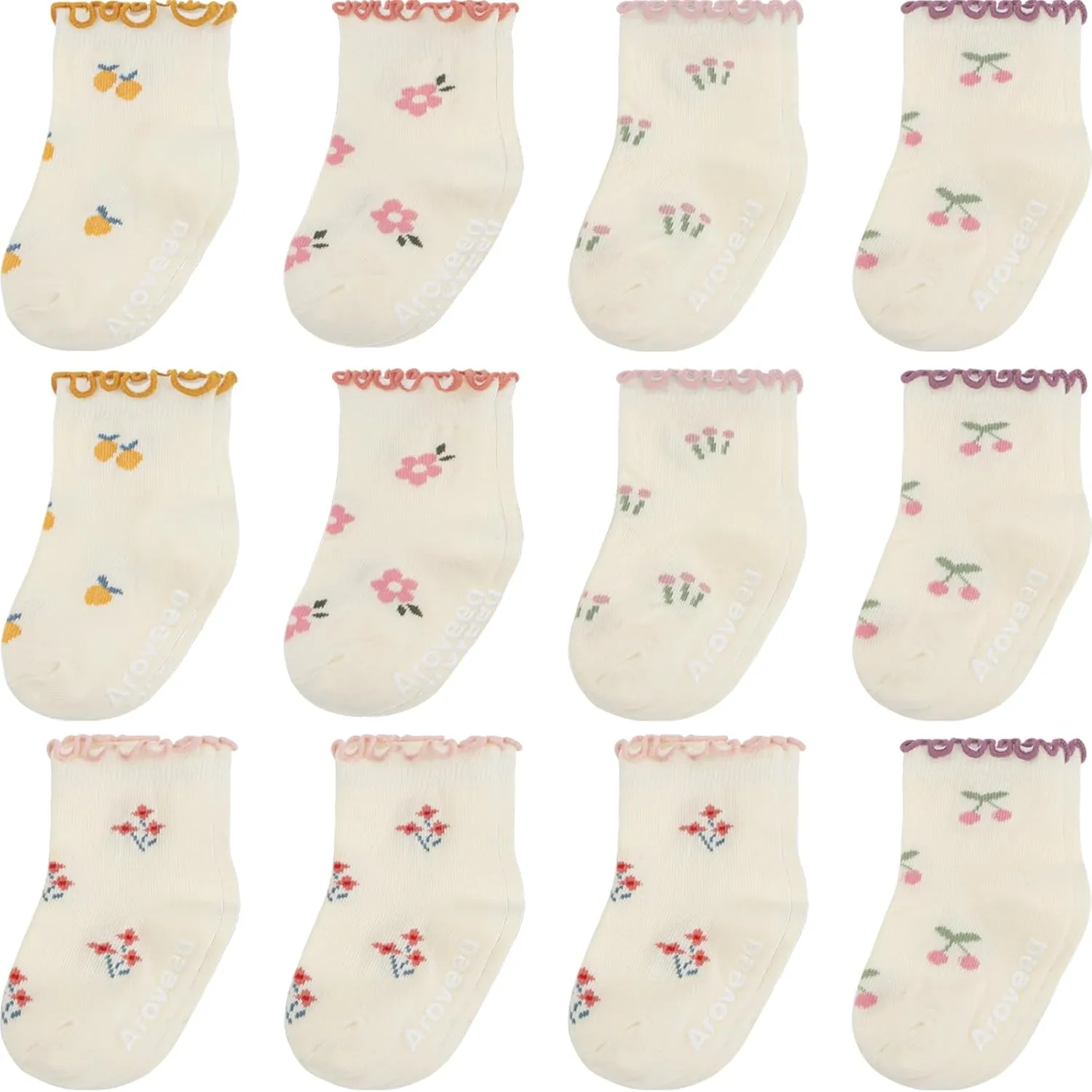 Non Slip Grip Ankle Baby Socks 12 Pack for Toddler Boys and Girls Kids Infant Baby Cute Cotton Socks
