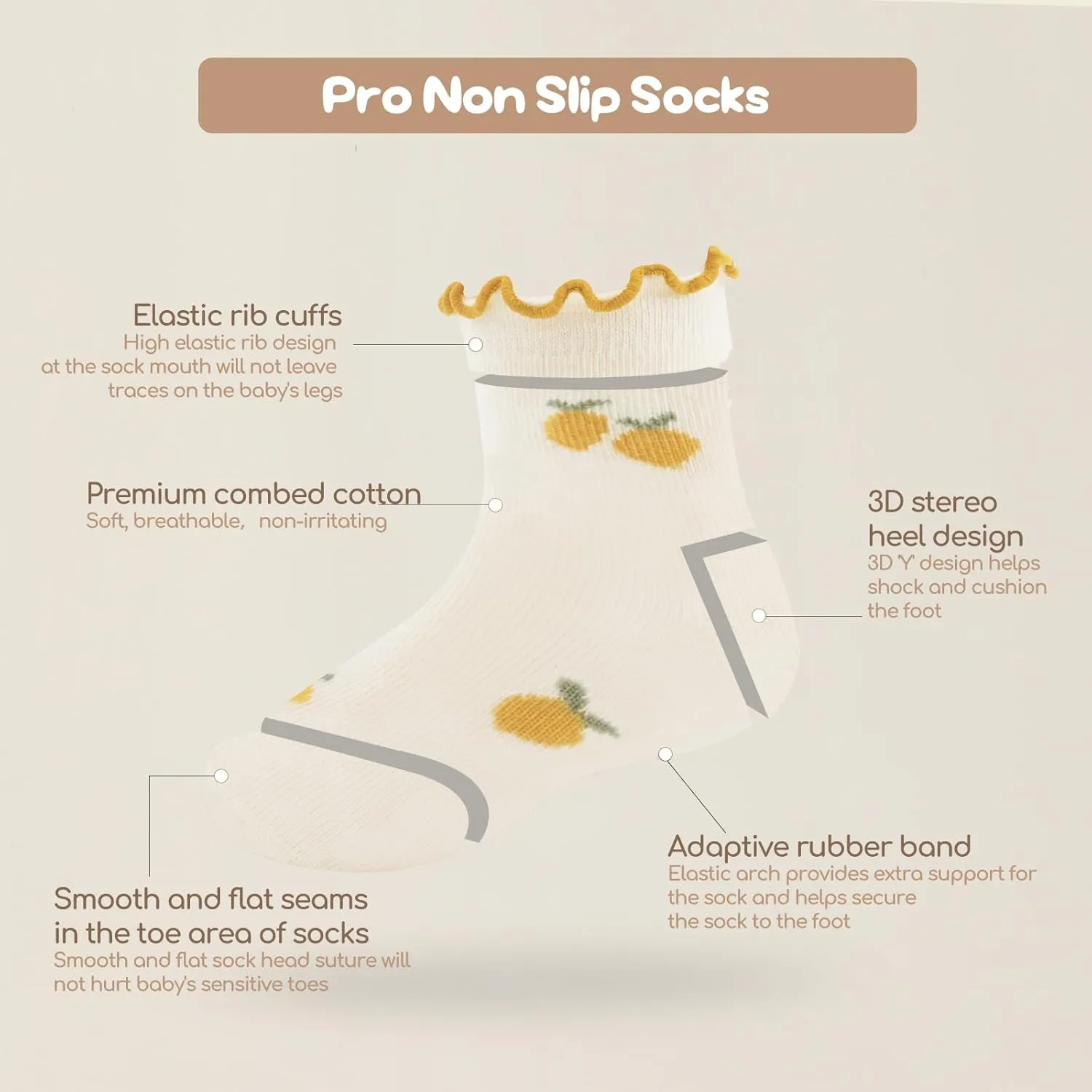 Non Slip Grip Ankle Baby Socks 12 Pack for Toddler Boys and Girls Kids Infant Baby Cute Cotton Socks