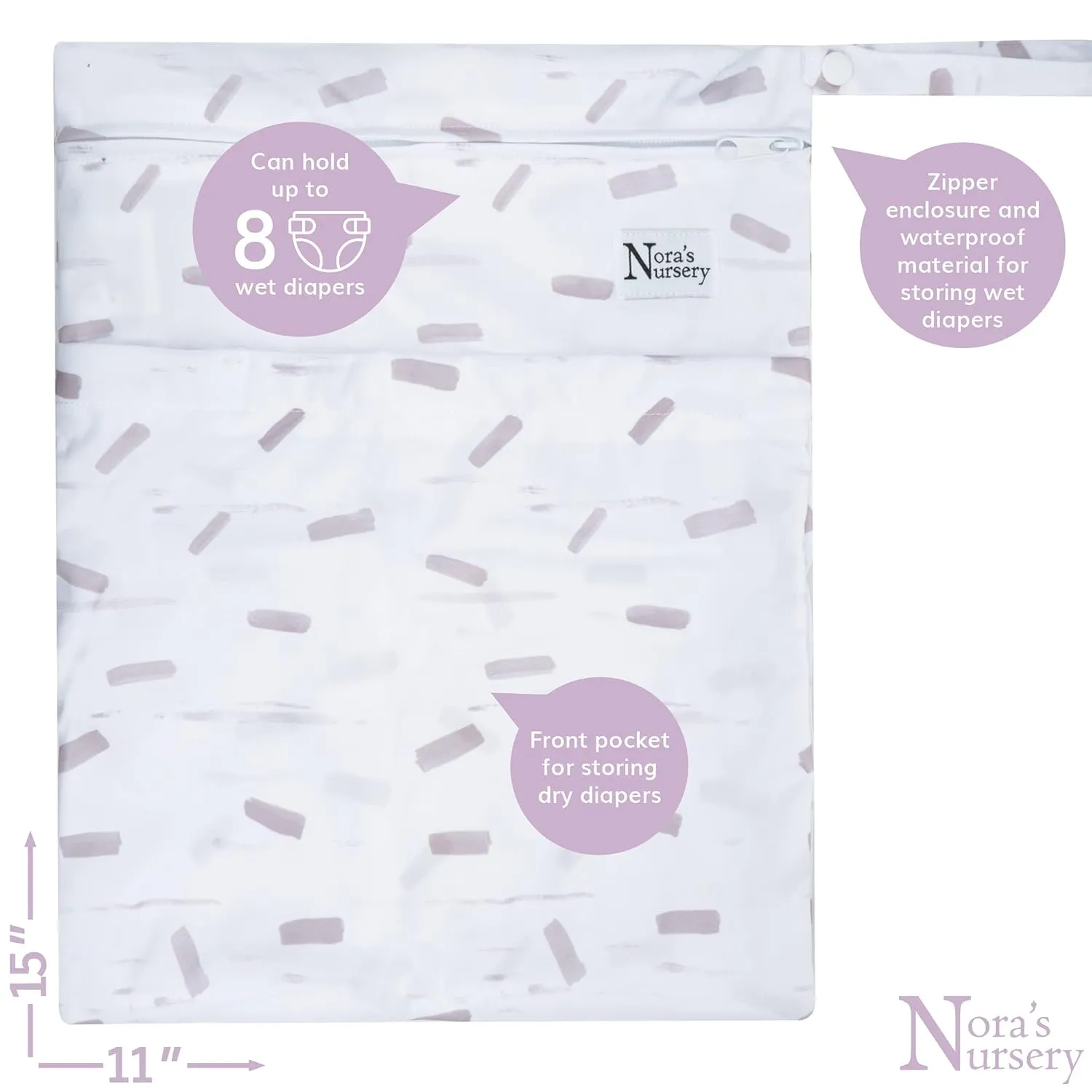 Nora's Nursery Wet Dry Bags with Two Zippered Pockets - Reusable and Washable Wet Bag for Swimming, Travel, Beach, Pool, Daycare, Cloth Diapers, Toiletries and Swimsuits - 11x15 - Boho - 2 Pack