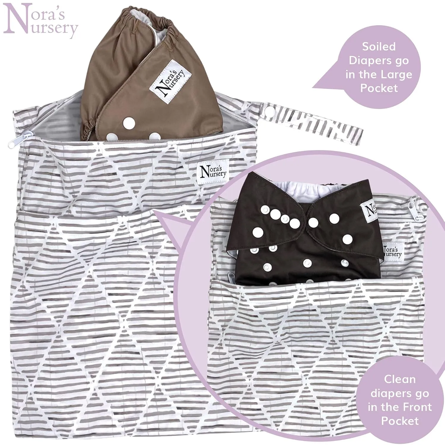 Nora's Nursery Wet Dry Bags with Two Zippered Pockets - Reusable and Washable Wet Bag for Swimming, Travel, Beach, Pool, Daycare, Cloth Diapers, Toiletries and Swimsuits - 11x15 - Boho - 2 Pack