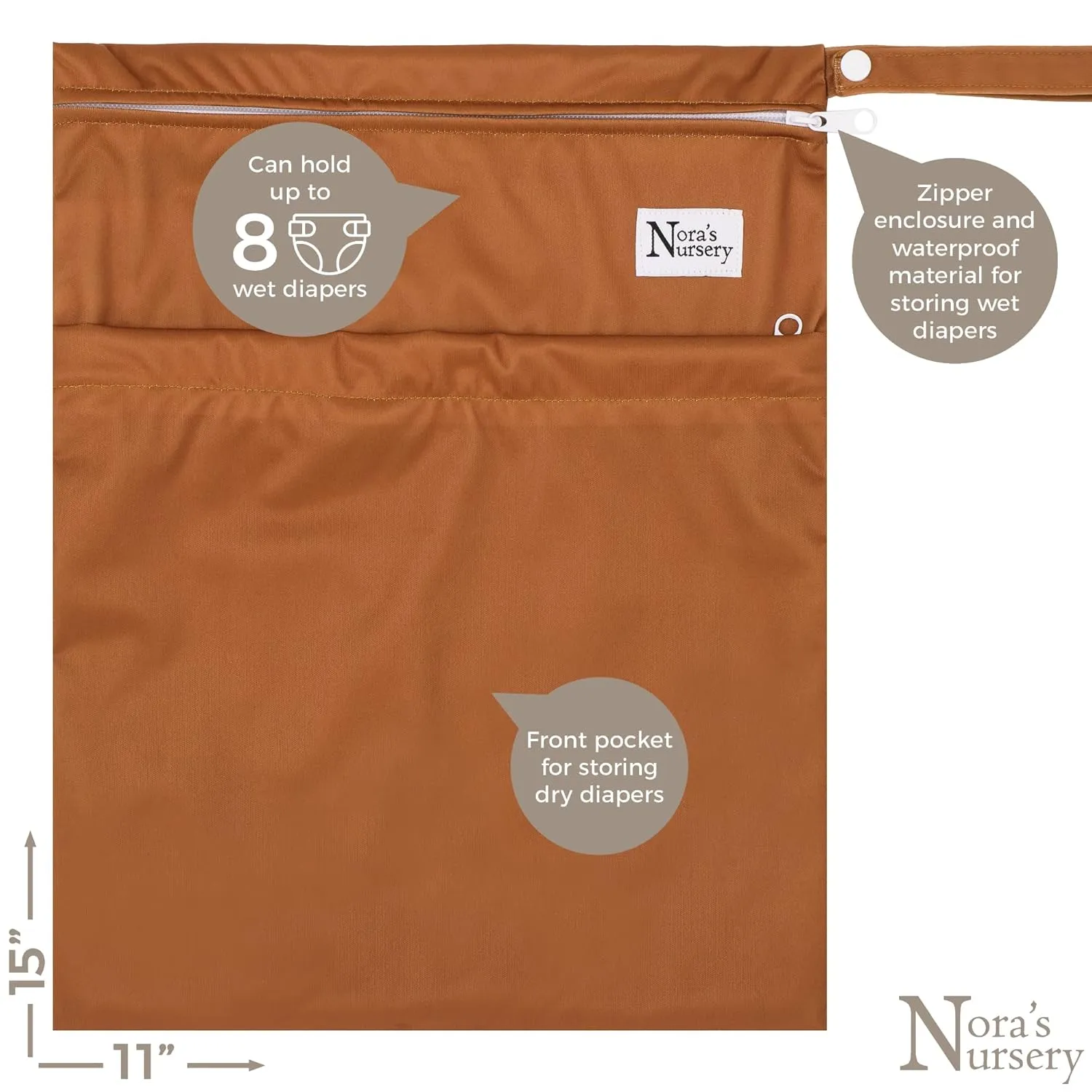 Nora's Nursery Wet Dry Bags with Two Zippered Pockets - Reusable and Washable Wet Bag for Swimming, Travel, Beach, Pool, Daycare, Cloth Diapers, Toiletries and Swimsuits - 11x15 - Desert - 2 Pack