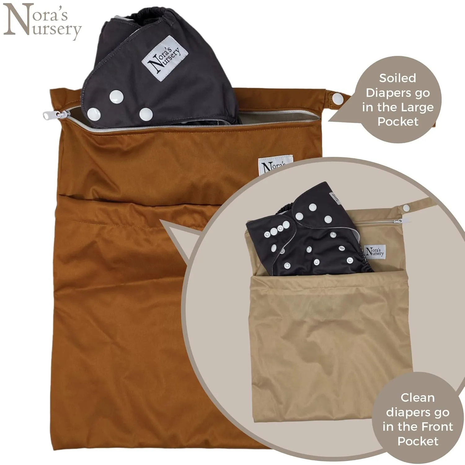 Nora's Nursery Wet Dry Bags with Two Zippered Pockets - Reusable and Washable Wet Bag for Swimming, Travel, Beach, Pool, Daycare, Cloth Diapers, Toiletries and Swimsuits - 11x15 - Desert - 2 Pack