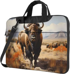 North American bison herd Laptop Bag, Multifunctional Shoulder Messenger Bag, 14.96 Inch Long Computer Case, Briefcase Handbag Shoulder Bag