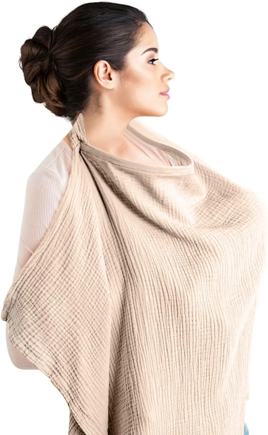 Nursing Cover – 100% Cotton Muslin, Snap Buttons, Rigid Neckline, Lightweight, Breathable, with Carry Pouch