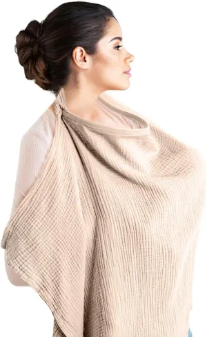 Nursing Cover – 100% Cotton Muslin, Snap Buttons, Rigid Neckline, Lightweight, Breathable, with Carry Pouch