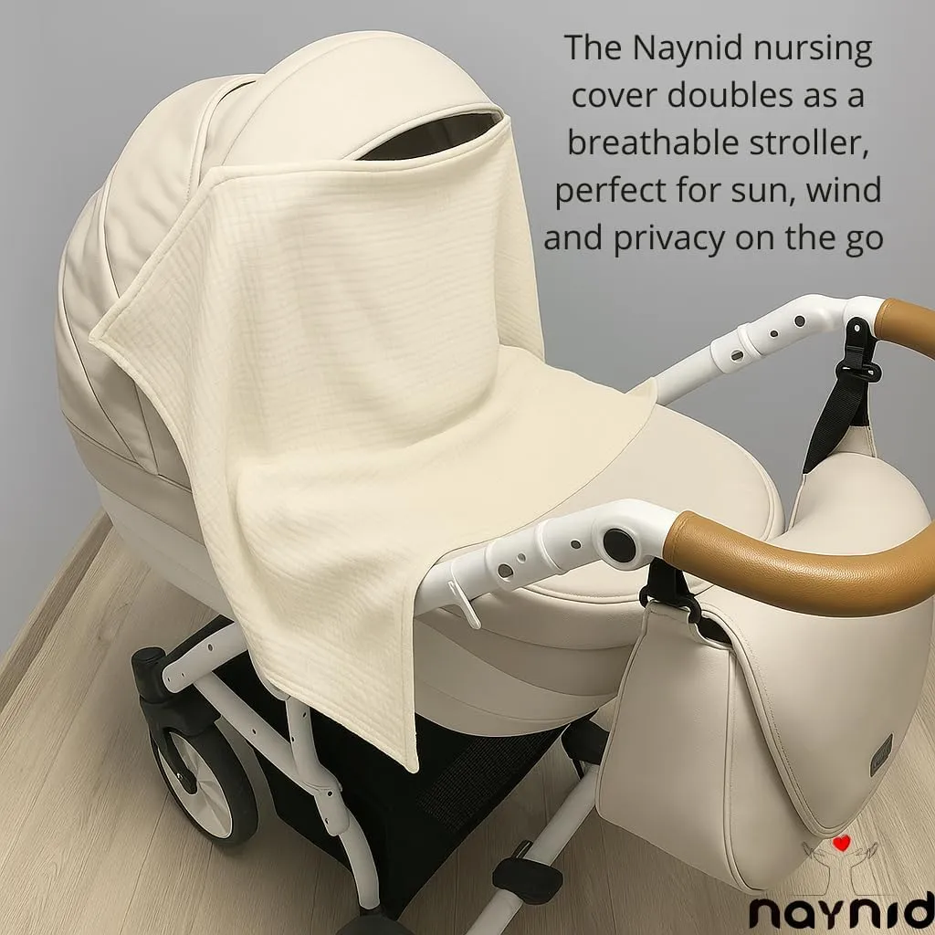 Nursing Cover – 100% Cotton Muslin, Snap Buttons, Rigid Neckline, Lightweight, Breathable, with Carry Pouch