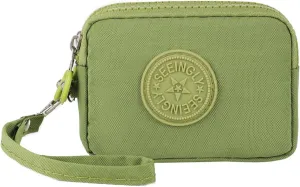 Nylon Card Holder Coin Purse Pouch Three Zipper Wallets Purse for women Little Travel Wallet (Grass Green)