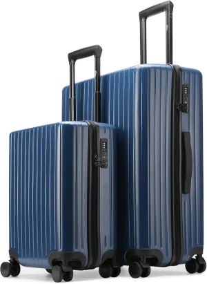 Ocean 2-Piece Polycarbonate Luggage Set, Lightweight PC Shell, Airline Compliant Suitcase Set, TSA Lock, Laundry and Shoe Bags, Care Kit (20/28 - Navy)