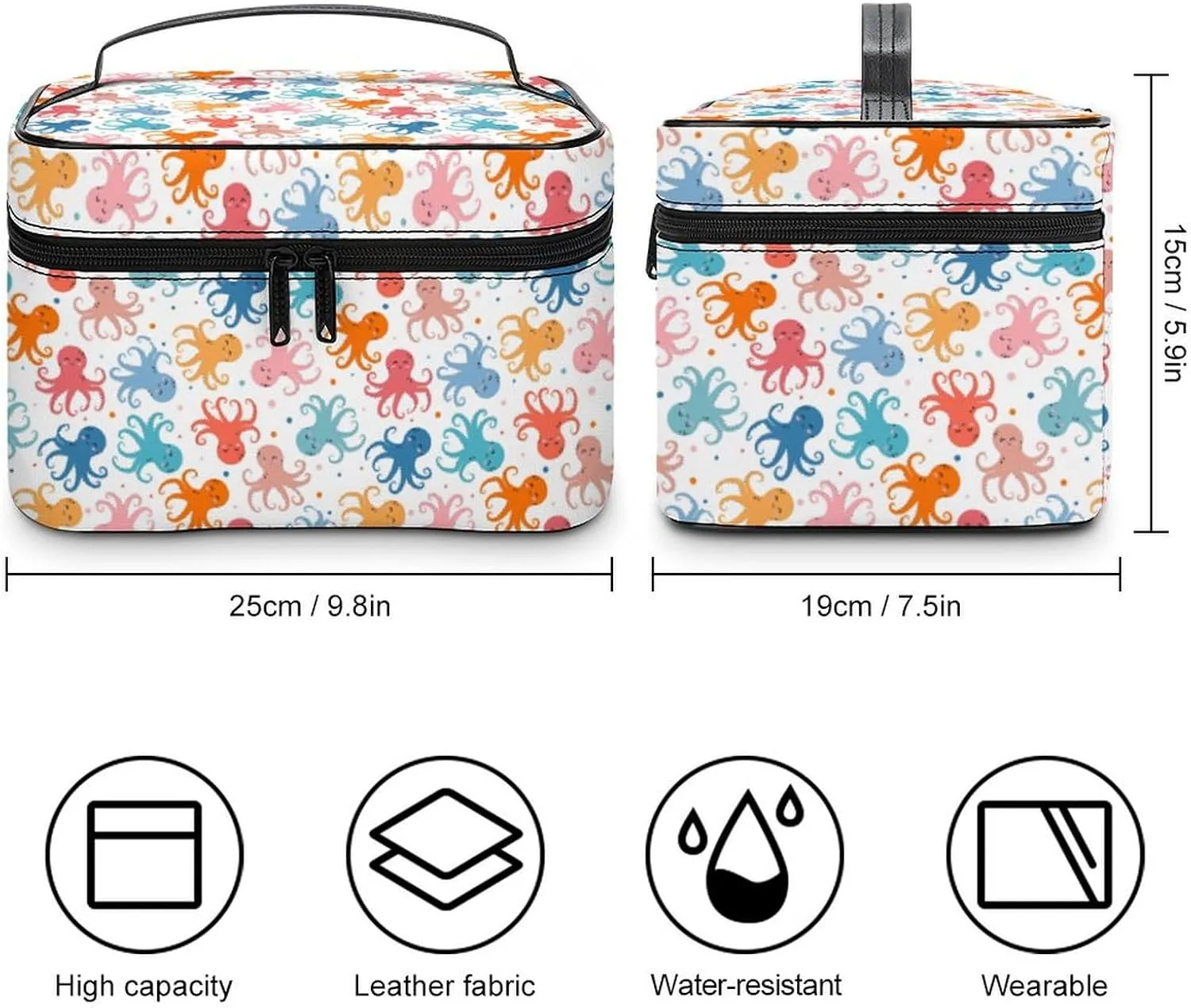 Ocean Animals Cute Octopus Makeup Bags For Women Travel Cosmetic Bag Large Waterproof Skincare Toiletry Bags With Handle Cosmetic Organizer Portable Make Up Box For Wedding Party