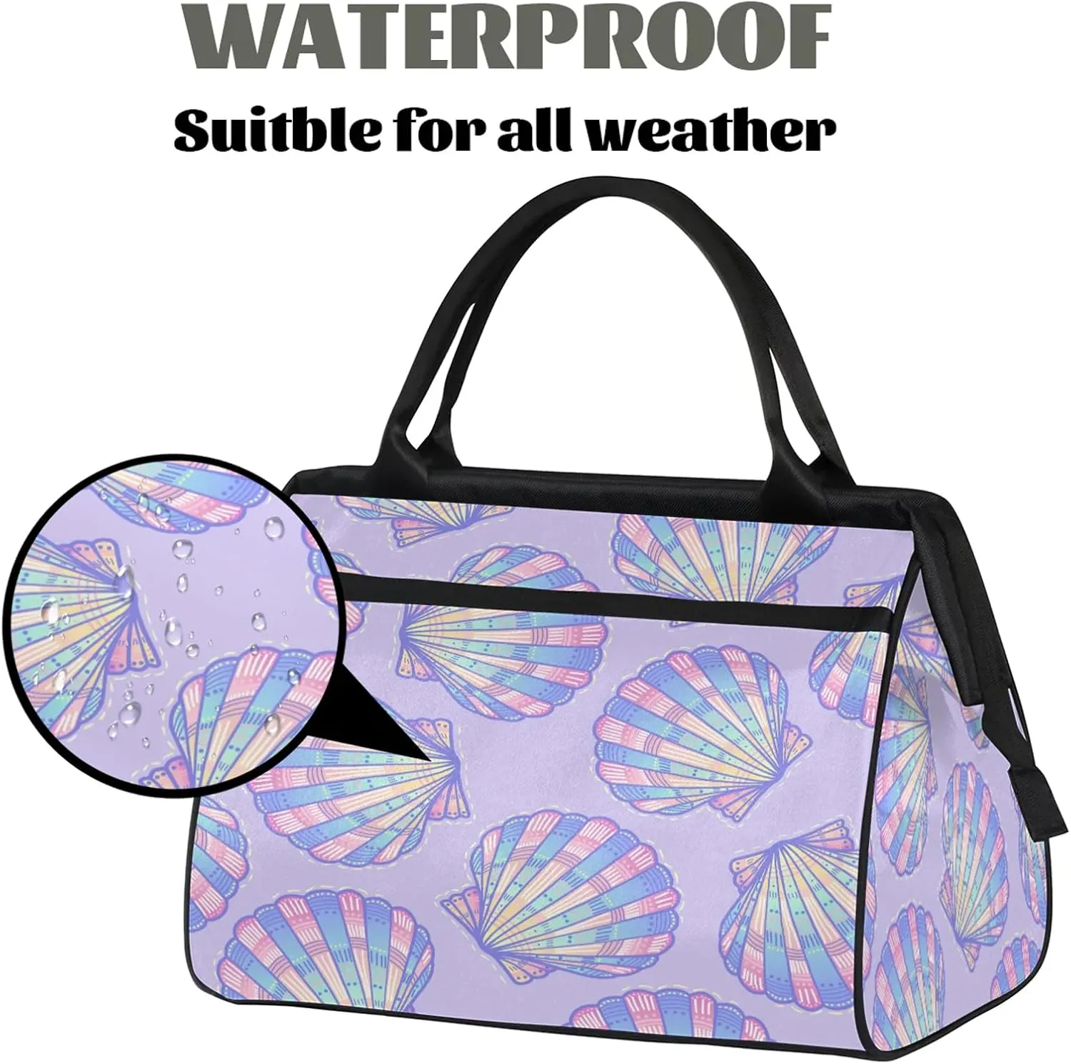 Ocean Colorful Shell Travel Duffel Bag Gym Tote Bag for Women Men Waterproof Weekend Overnight Bag Carry On Tote Luggage with Pocket Personal Item Bags Sports Bag fit Travel Sports Gym Yoga
