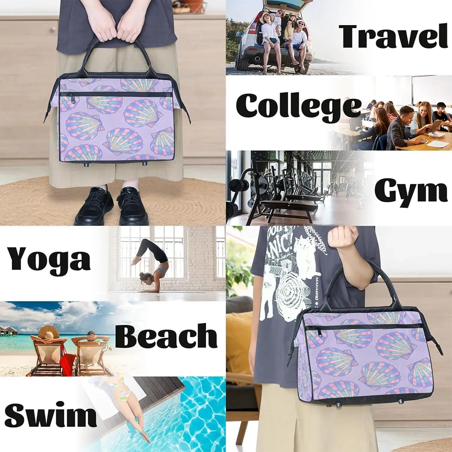 Ocean Colorful Shell Travel Duffel Bag Gym Tote Bag for Women Men Waterproof Weekend Overnight Bag Carry On Tote Luggage with Pocket Personal Item Bags Sports Bag fit Travel Sports Gym Yoga