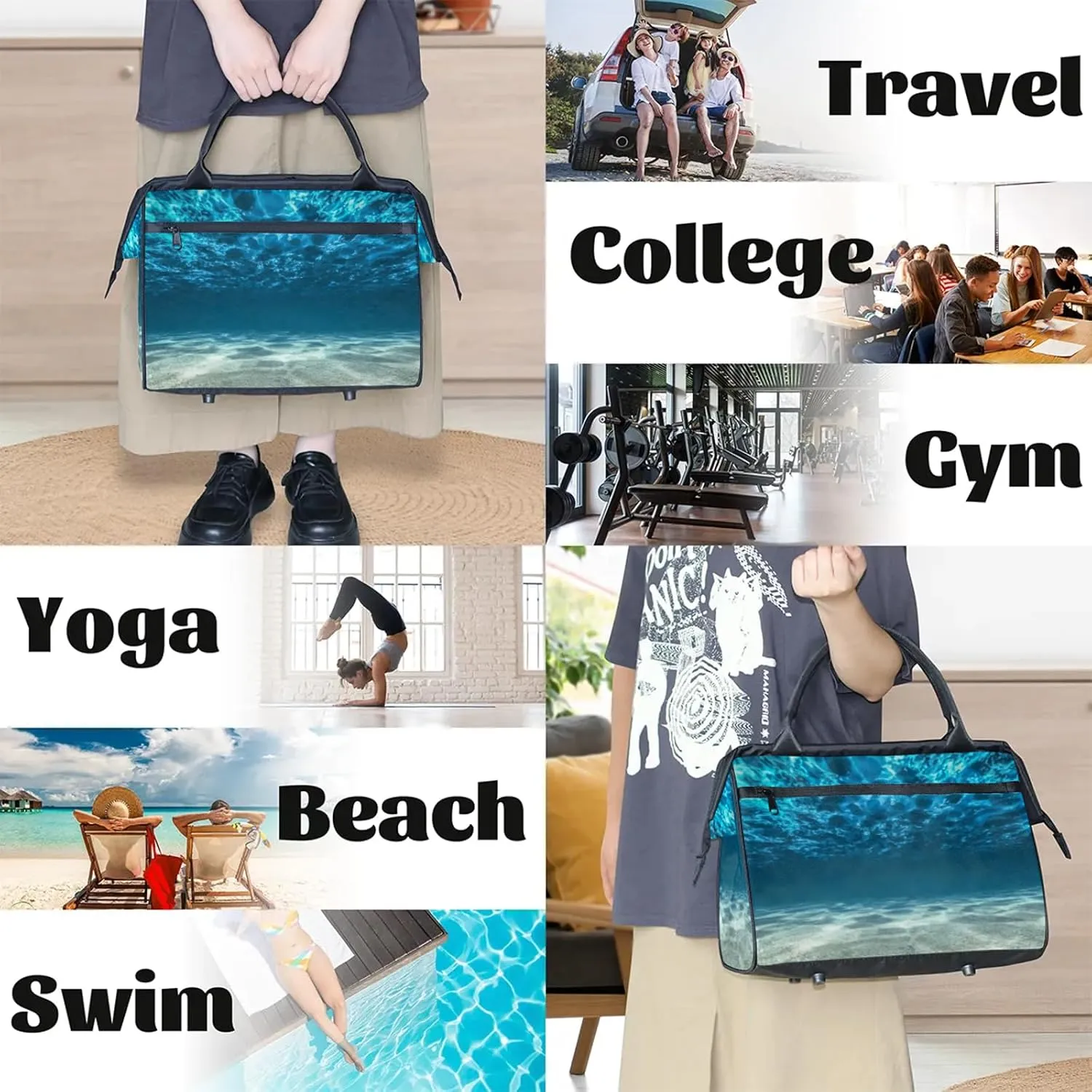 Ocean Summer Sunshine Travel Duffel Bag Gym Tote Bag for Women Men Waterproof Weekend Overnight Bag Carry On Tote Luggage with Pocket Personal Item Bags Sports Bag fit Travel Sports Gym Yoga