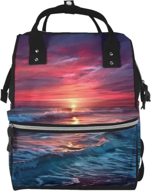 Ocean Tide at Warm Twilight Diaper Bag Essentials Travel Tote Nappy Backpack Large Capacity Mummy Backpack Multifunction Waterproof Teacher Nurse Bag 15.7 inch Work laptop Bags