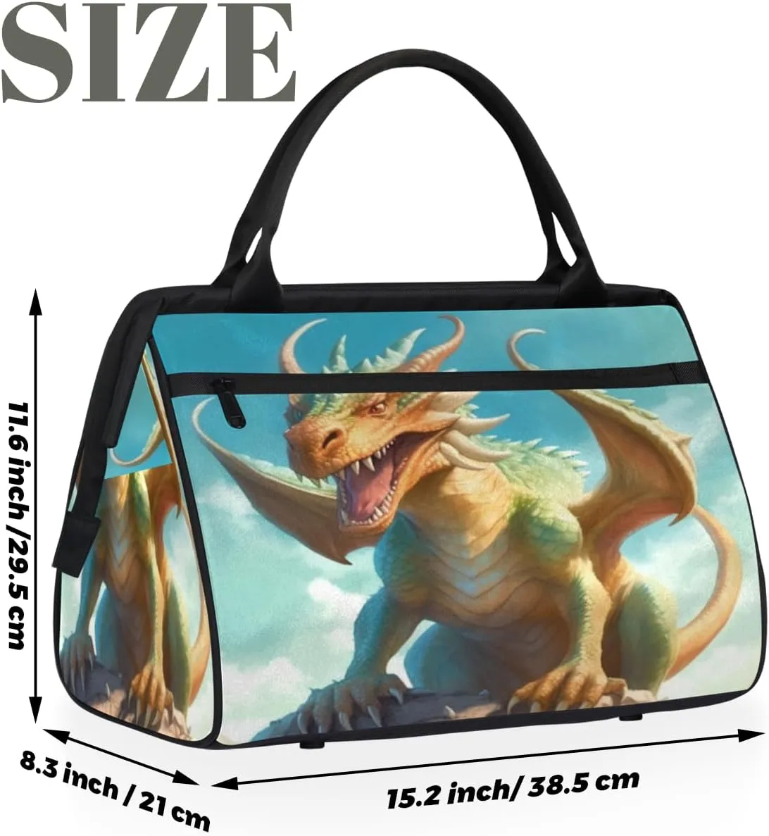 Oil Painting Dragon Travel Duffle Bag, Waterproof Duffel Bag Weekender Overnight Carry On Bag Lightweight Sport Gym Bag for Men Women