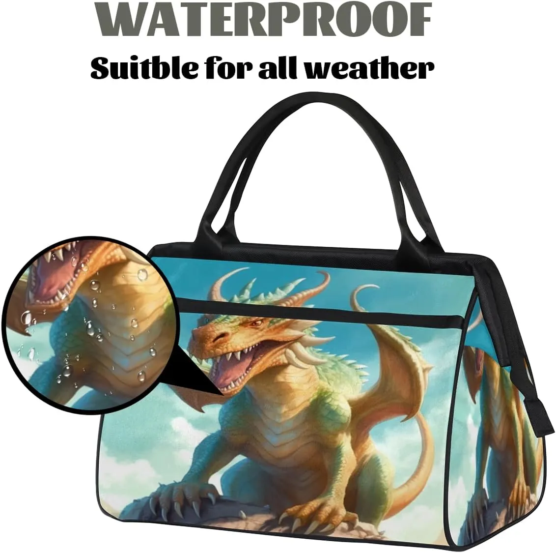 Oil Painting Dragon Travel Duffle Bag, Waterproof Duffel Bag Weekender Overnight Carry On Bag Lightweight Sport Gym Bag for Men Women
