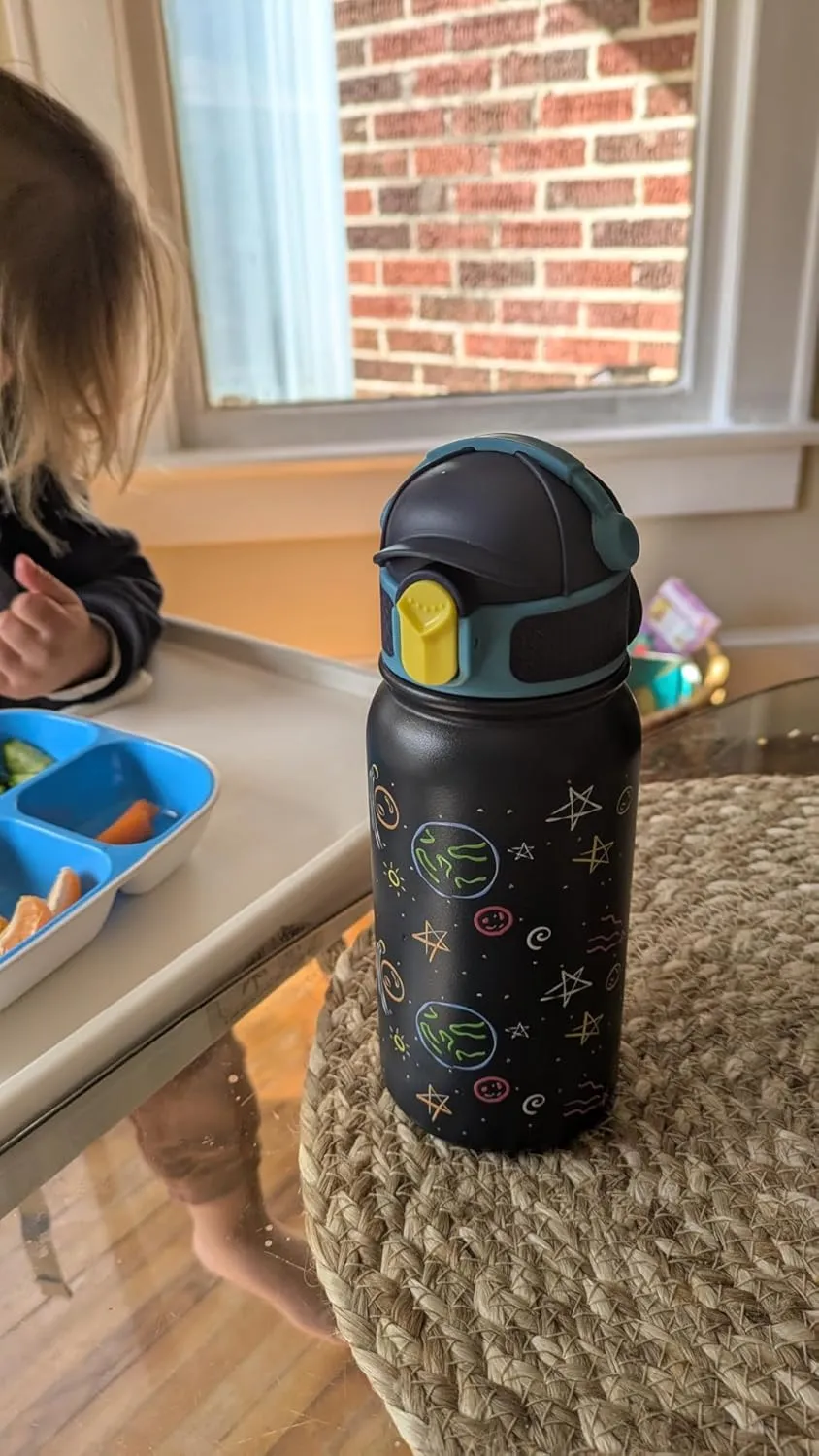OLDLEY Kids Water Bottle 12oz Insulated Water bottle, Double Wall Stainless Steel Vacuum Bottle, Leak-Proof Sport Bottles for School Boys Girls,Navy Sky