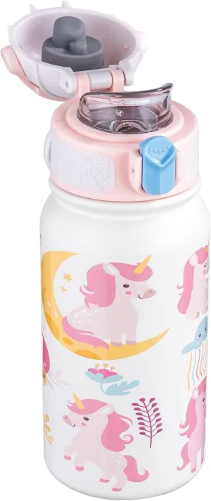 OLDLEY Kids Water Bottle 12oz Insulated Water bottle, Double Wall Stainless Steel Vacuum Bottle, Leak-Proof Sport Bottles for School Boys Girls,White Unicorn