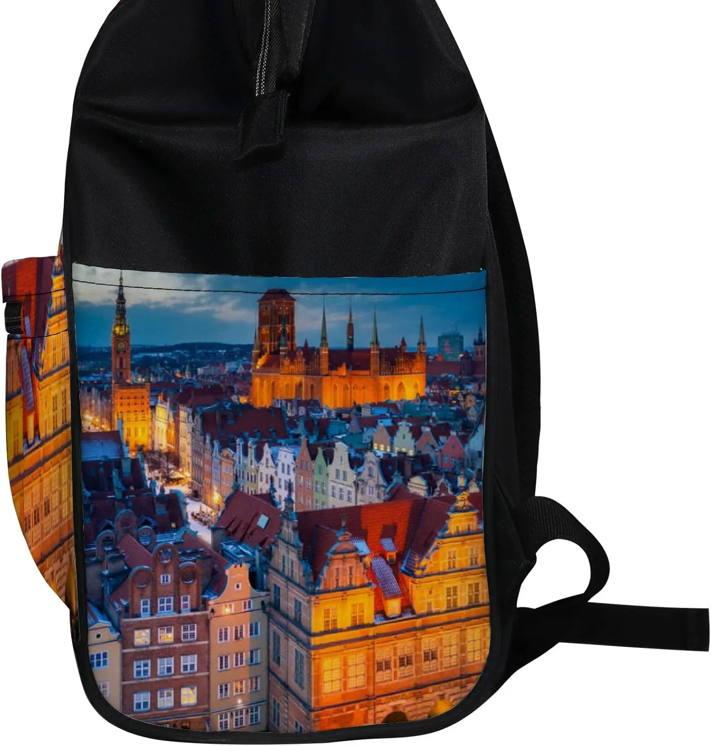 Orange Beautiful Old Town Gdansk Winter Dusk Diaper Bag Backpack, waterproof backpack Baby Nappy Changing Bags Laptop Backpack for Travel, Large Capacity, Durable and Stylish for Woman and Men.