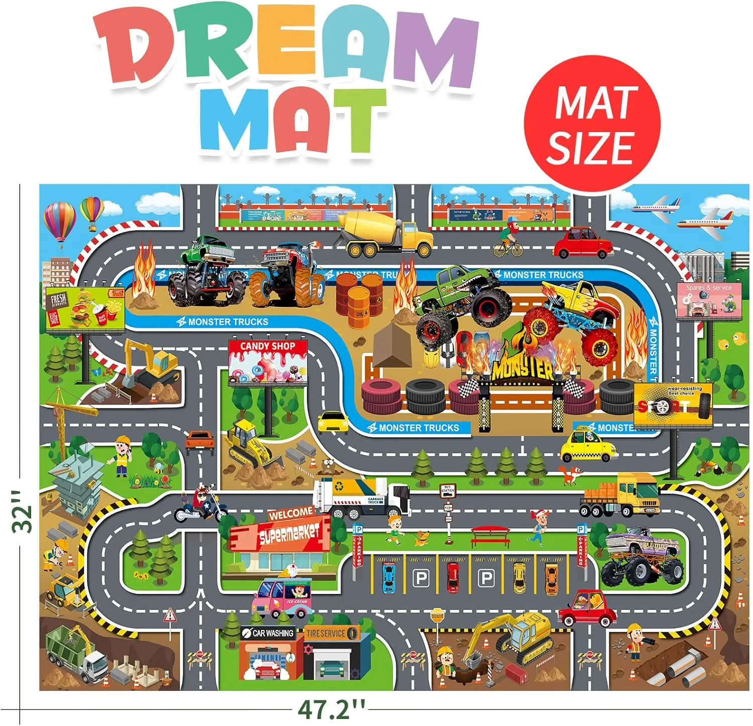Oriate Kids Dream Mat Modern City Toy Activity Playmat, Parent-Child Interaction Game Map Rug, Ideal Children's Educational Road Traffic City Life Pretend Play 552-C
