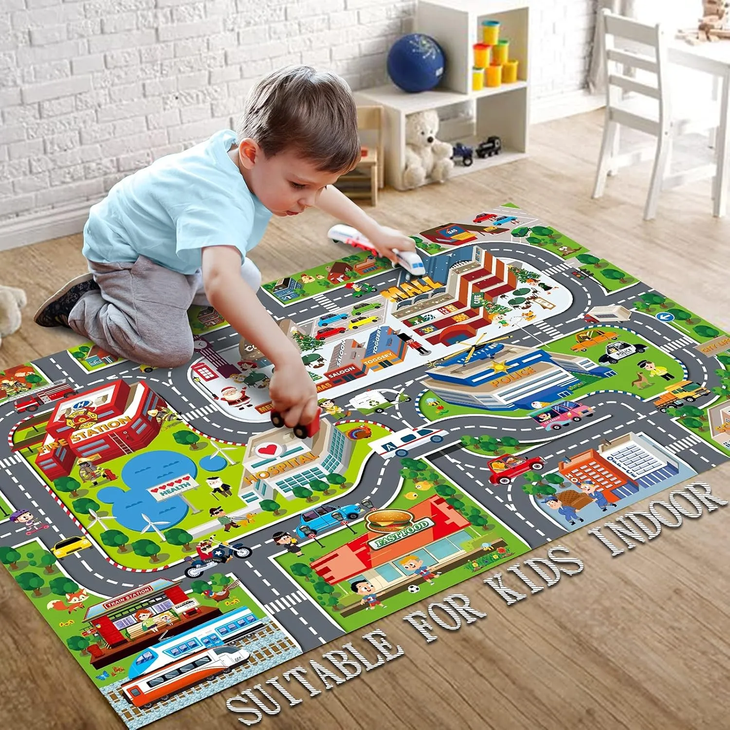 Oriate Kids Dream Mat Modern City Toy Activity Playmat, Parent-Child Interaction Game Map Rug, Ideal Children's Educational Road Traffic City Life Pretend Play 552-C