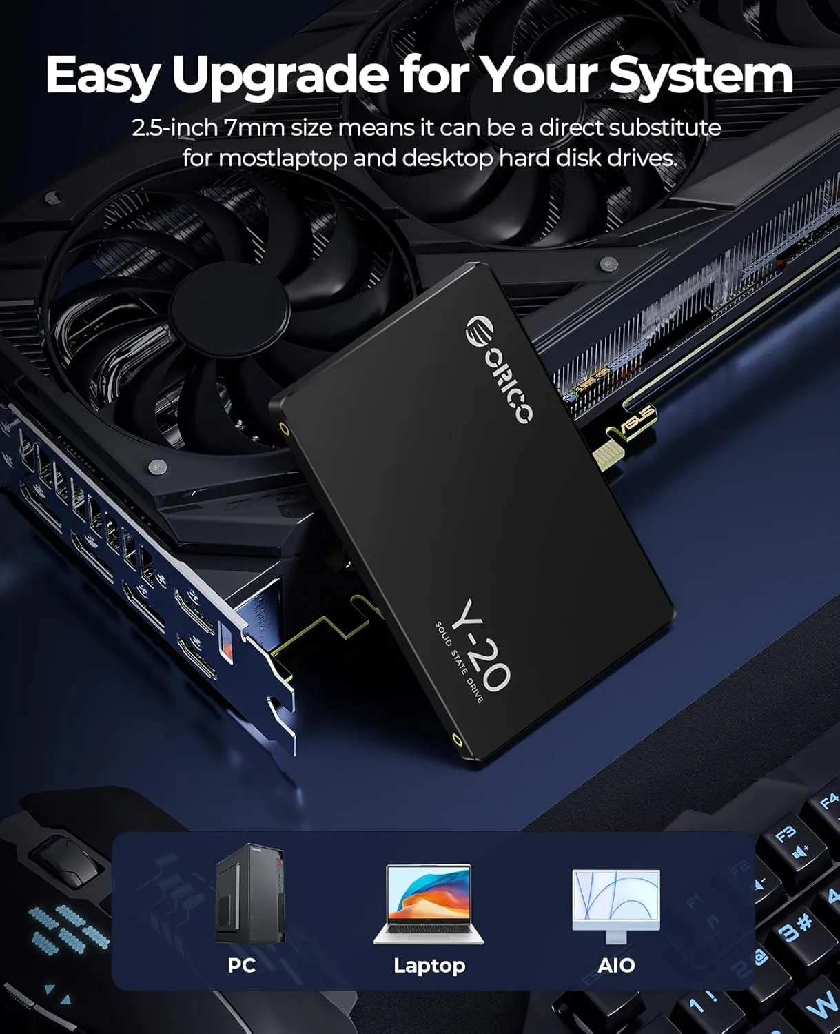 ORICO 1TB SATA SSD 2.5 Inch Internal Solid State Drive, Read Speed up to 500MB/s, SATA III 6Gbps for Desktop Laptop NAS DIY External Drive - Y20