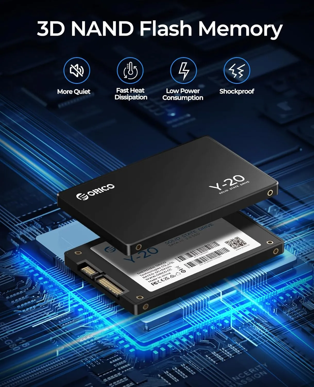 ORICO 1TB SATA SSD 2.5 Inch Internal Solid State Drive, Read Speed up to 500MB/s, SATA III 6Gbps for Desktop Laptop NAS DIY External Drive - Y20
