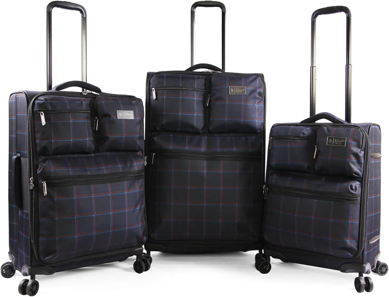 Original Penguin Norton 3pc Expandable Suitcase Set with Spinner Wheels, Navy Plaid, One Size