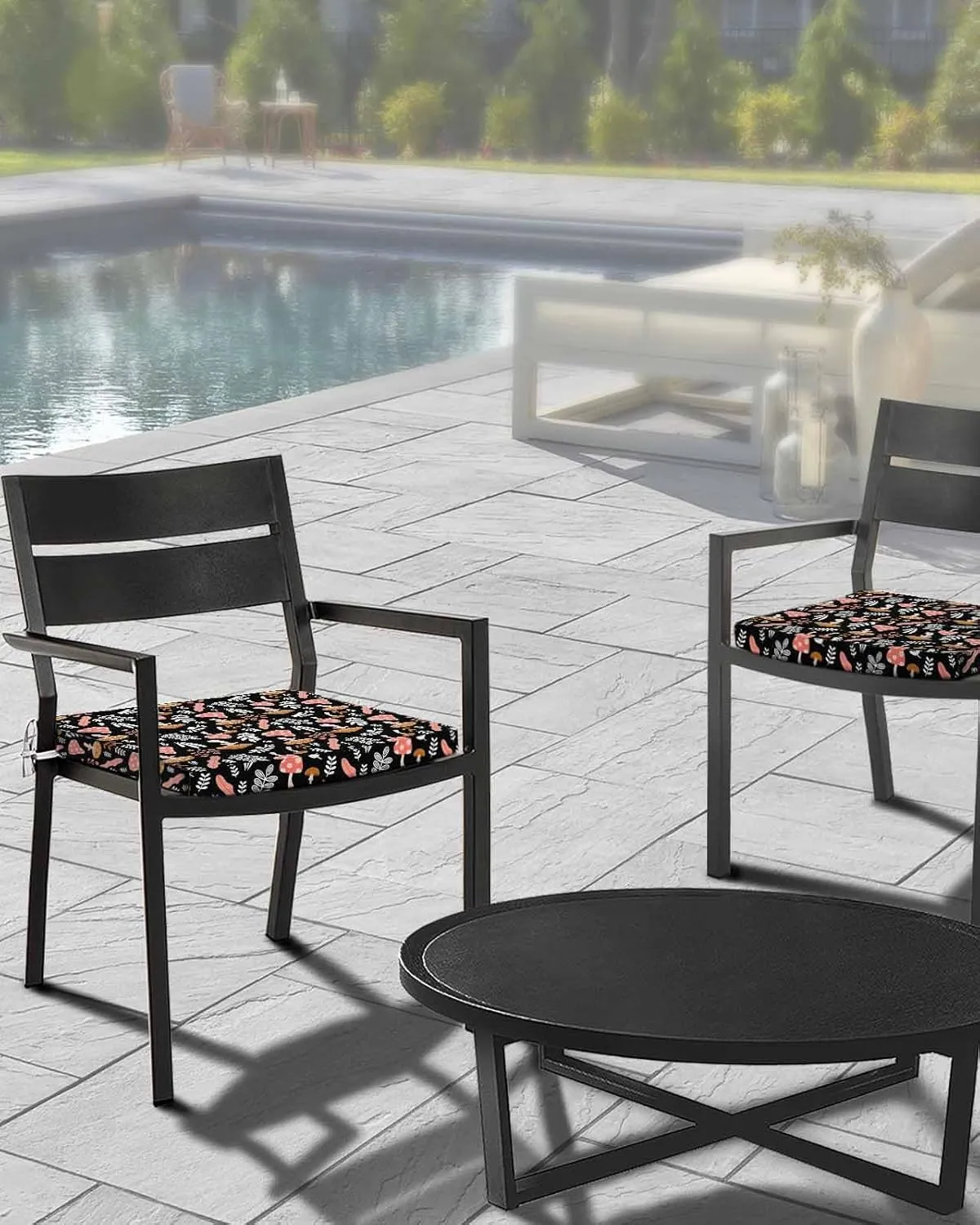 Outdoor Waterproof Cushion Covers Farm Watercolor Plants Replacement Stretch Seat Slipcover for Patio, Cartoon Herbs Mushrooms on Black Chair Couch Sofa Covers Furniture Protector Set of 2,24x24IN