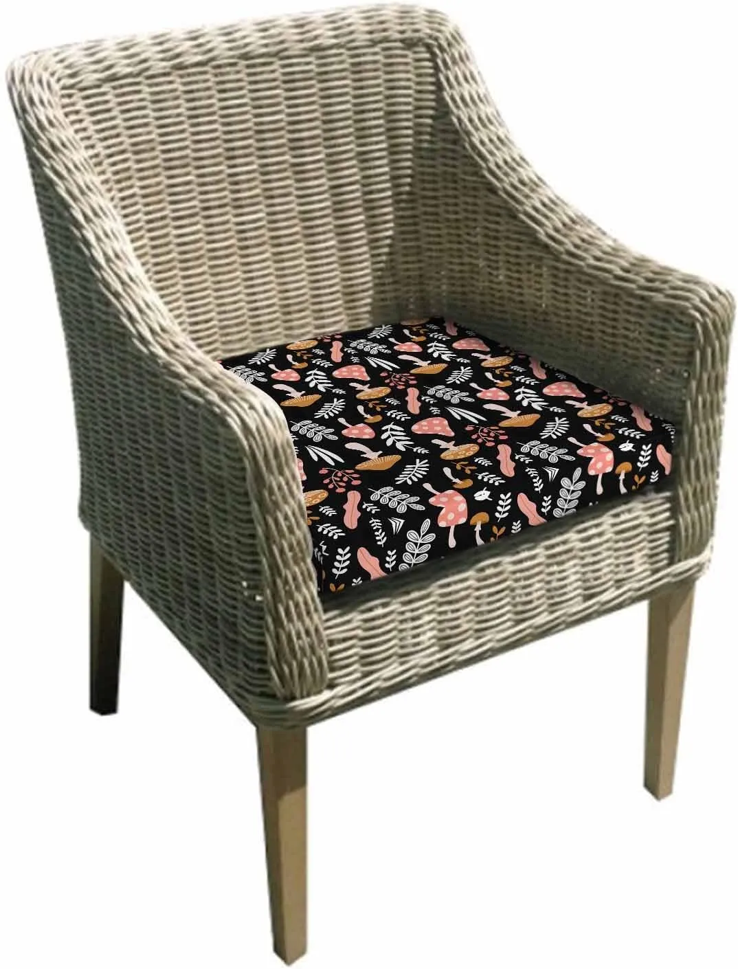 Outdoor Waterproof Cushion Covers Farm Watercolor Plants Replacement Stretch Seat Slipcover for Patio, Cartoon Herbs Mushrooms on Black Chair Couch Sofa Covers Furniture Protector Set of 2,24x24IN