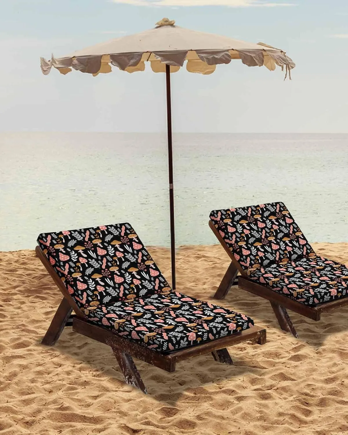 Outdoor Waterproof Cushion Covers Farm Watercolor Plants Replacement Stretch Seat Slipcover for Patio, Cartoon Herbs Mushrooms on Black Chair Couch Sofa Covers Furniture Protector Set of 2,24x24IN