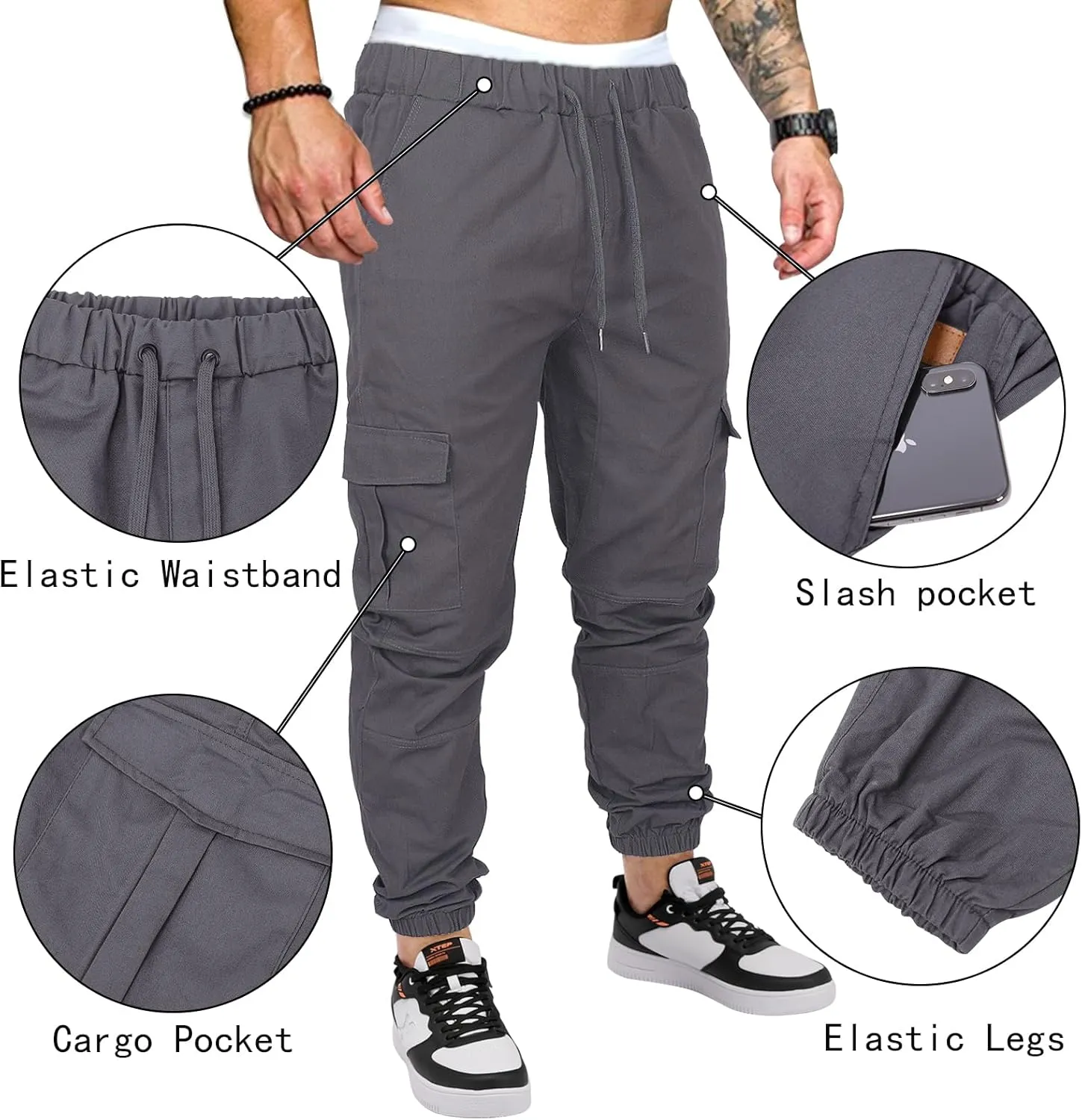 OUTSON Mens Fashion Joggers Sports Pants Casual Cotton Cargo Pants Gym Sweatpants Trousers Mens Long Pant