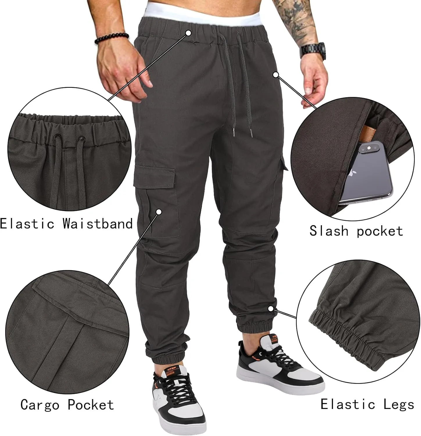 OUTSON Mens Fashion Joggers Sports Pants Casual Cotton Cargo Pants Gym Sweatpants Trousers Mens Long Pant