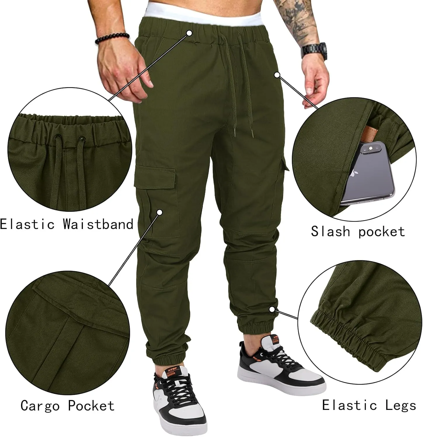 OUTSON Mens Fashion Joggers Sports Pants Casual Cotton Cargo Pants Gym Sweatpants Trousers Mens Long Pant